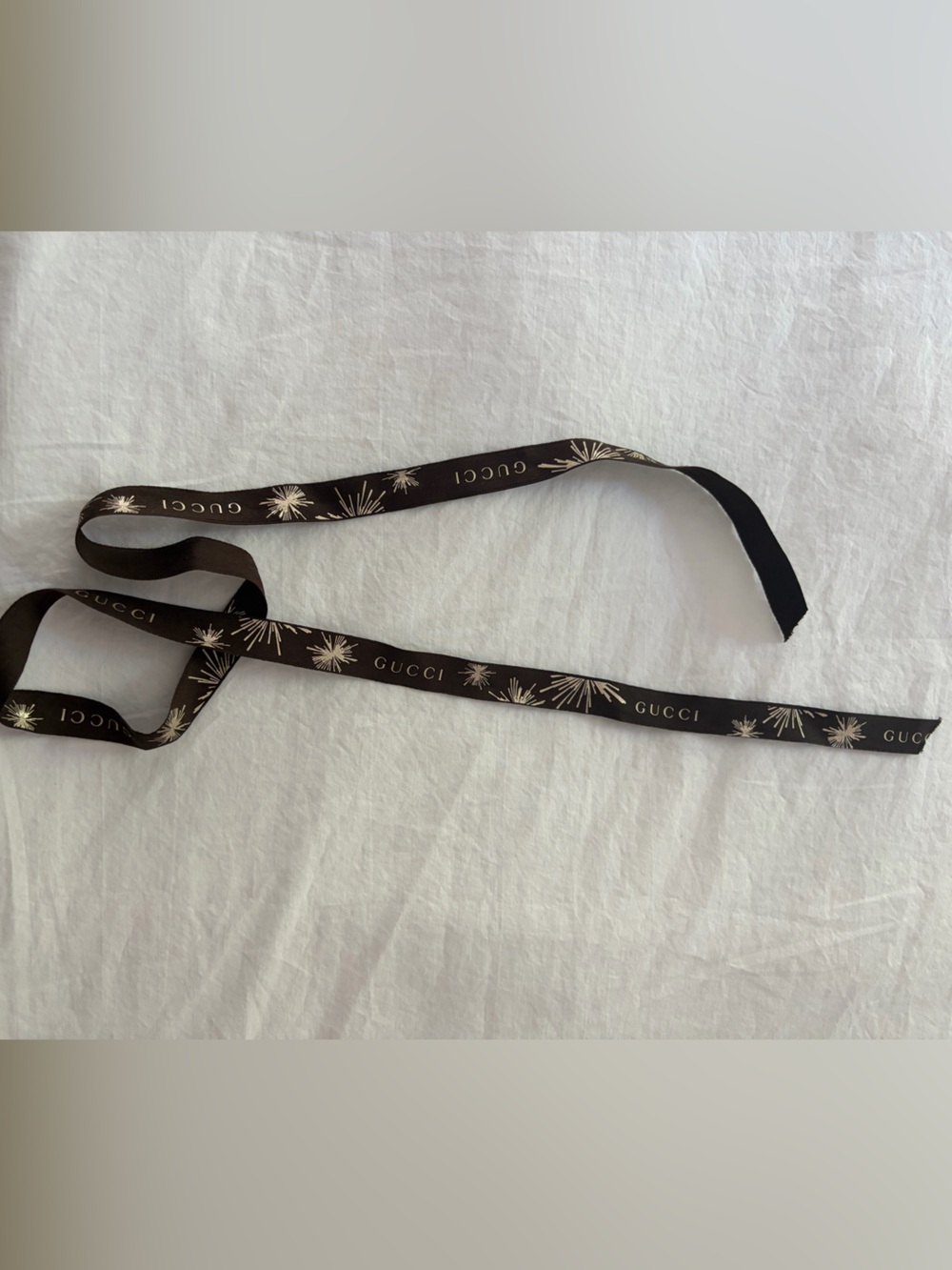 GUCCI Ribbon in Brown with gold accents, super cute for hair or presents, 3 ft